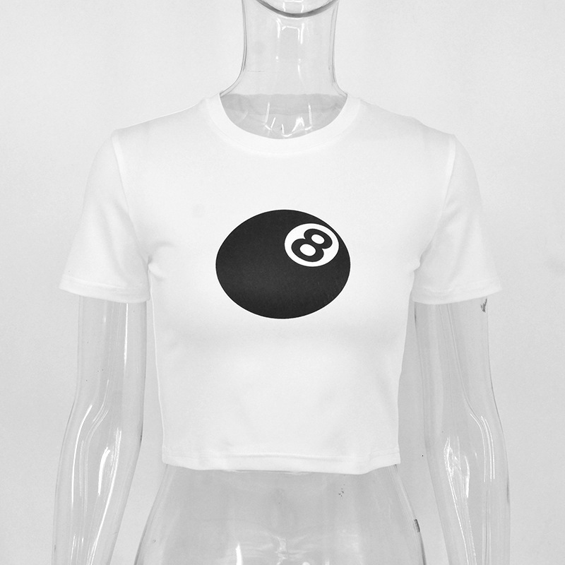 Designer's New Summer Billiard Size 8 Print Tight INS Internet Celebrity Open Umbilical Cord Hot Girls Multi-functional T-shirt