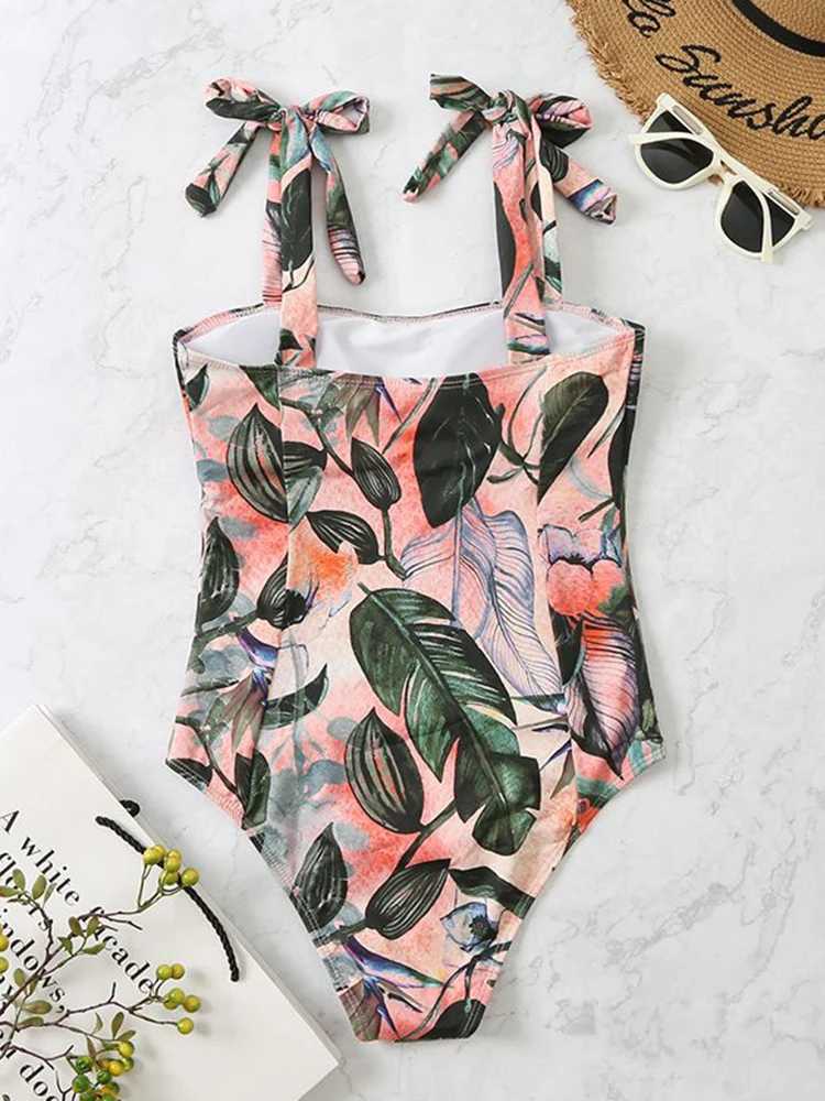 2022 Printed Swimsuit One Piece Sexy Swimwear Women Solid Bathing Suit Female Padded Swimming Summer Beachwear Black RedW250214