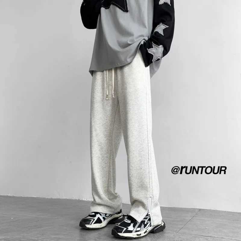 Grey Black Sweatpants Men Fashion Oversized Wide Leg Pants Men Streetwear Loose Straight Sports Pants Mens Joggers TrousersT250215
