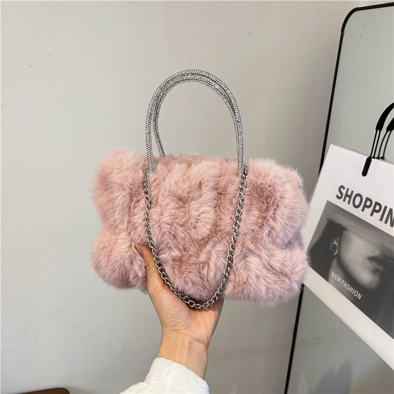 New winter fur high-end dinner bag, pleated cloud studded diamond handbag, fashionable and versatile, single shoulder diagonal cross