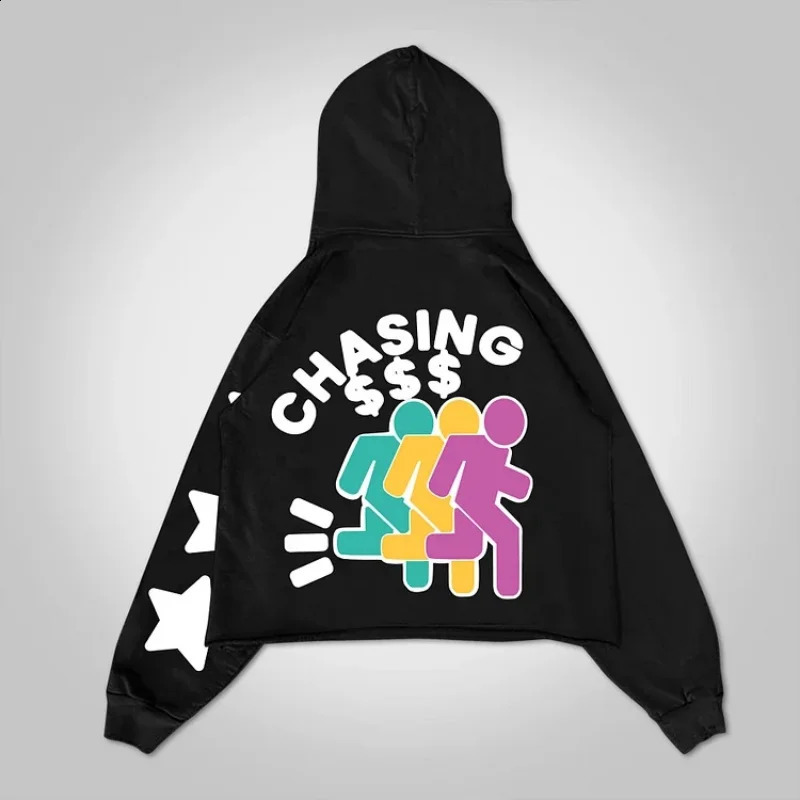Chasing Money Print Graphic Oversized Pullover Hoodie Men Y2K Winter Long Sleeve Casual Oversize Sweatshirt Streetwear Women Top 250211