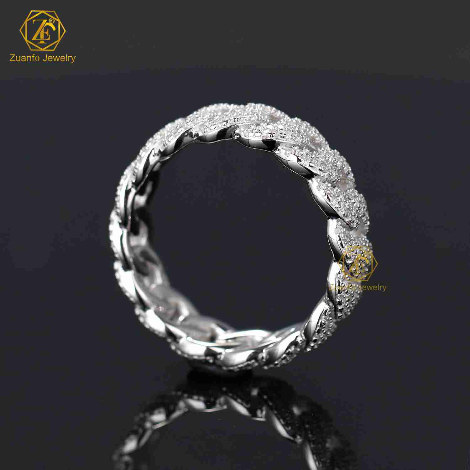 Bandwidth Miami Cuban Link Ring Round Brilliant Cut Lab Grown Diamond Cuban Ring Hip-hop Style Ring Hip-hop Jewellery Gift