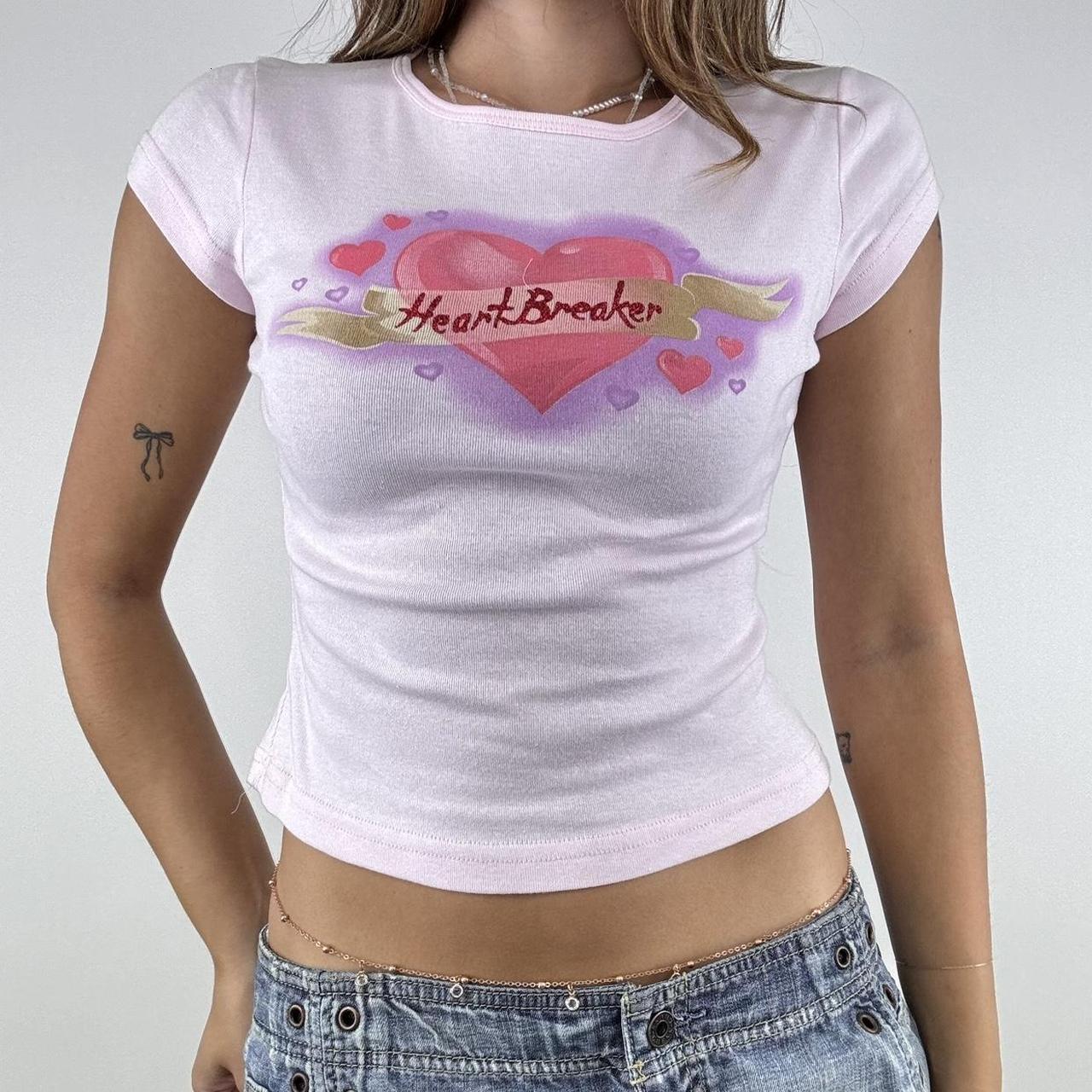 Designer's 2025 Spring/summer New Personalized Love Printed Slim And Sexy Short Sleeve Women's T-shirt