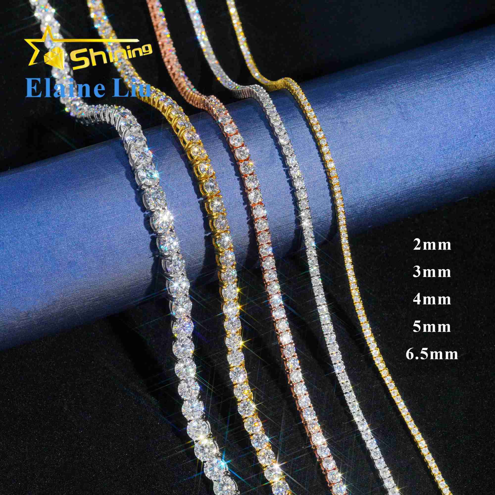 Factory Direct Price Iced Out 2mm 3mm 4mm 5mm 6.5mm VVS Silver 925 Hip Hop VVS Moissanite Diamond Tennis Chain