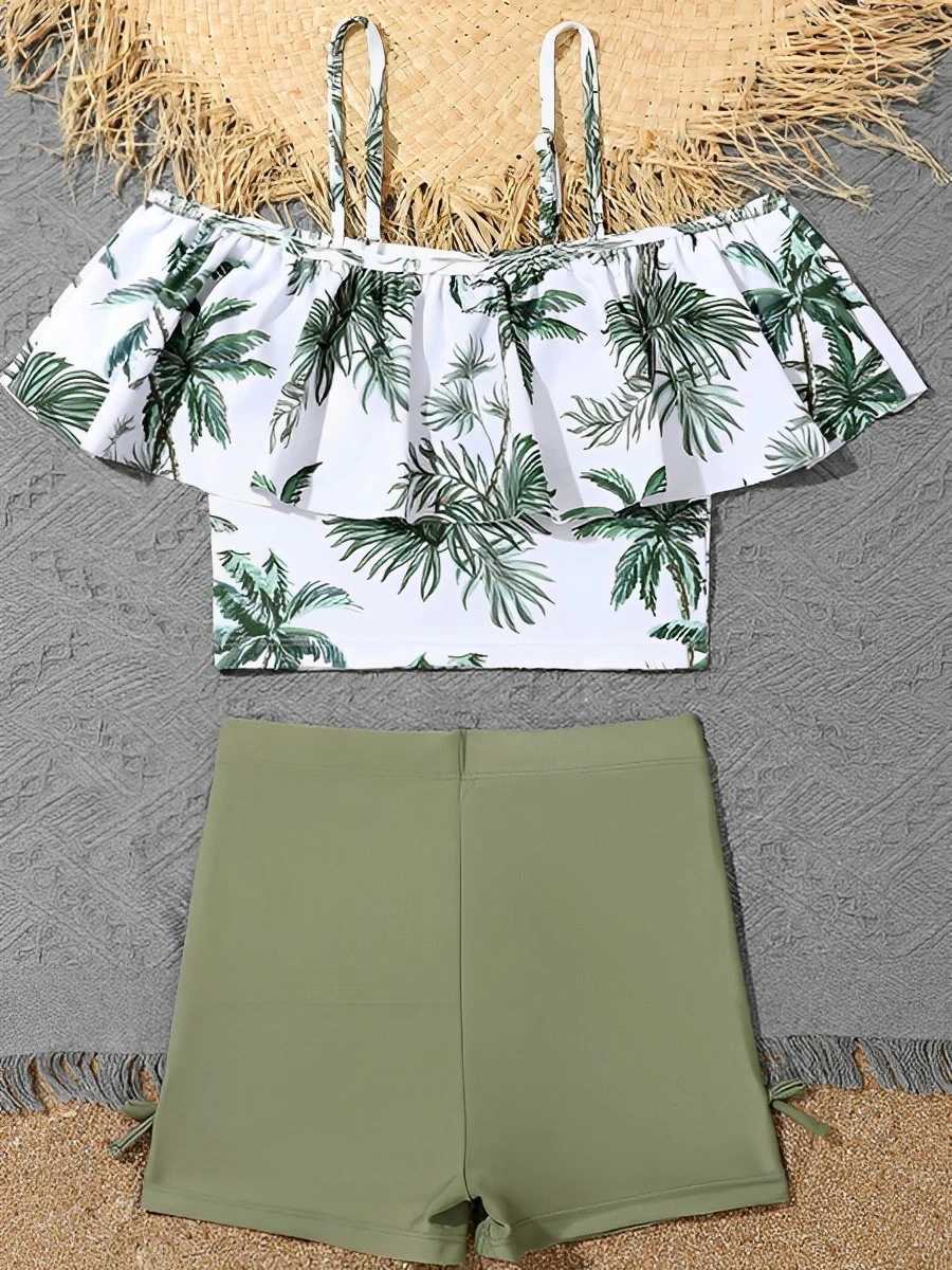 2024 Girls Swimsuit Print Two Piece High Waist Kids Swimwear Female Childrens Bathers Bathing Swimming Swim Suit BeachwearXJ250214