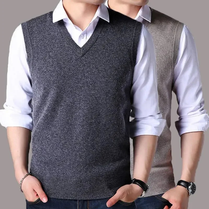 Autumnr and Winter Knit Vests for Men Loose Fit Waistcoat V Neck Knitwear Elegant Y2k Smooth High Quality Open Sweater Man 250210