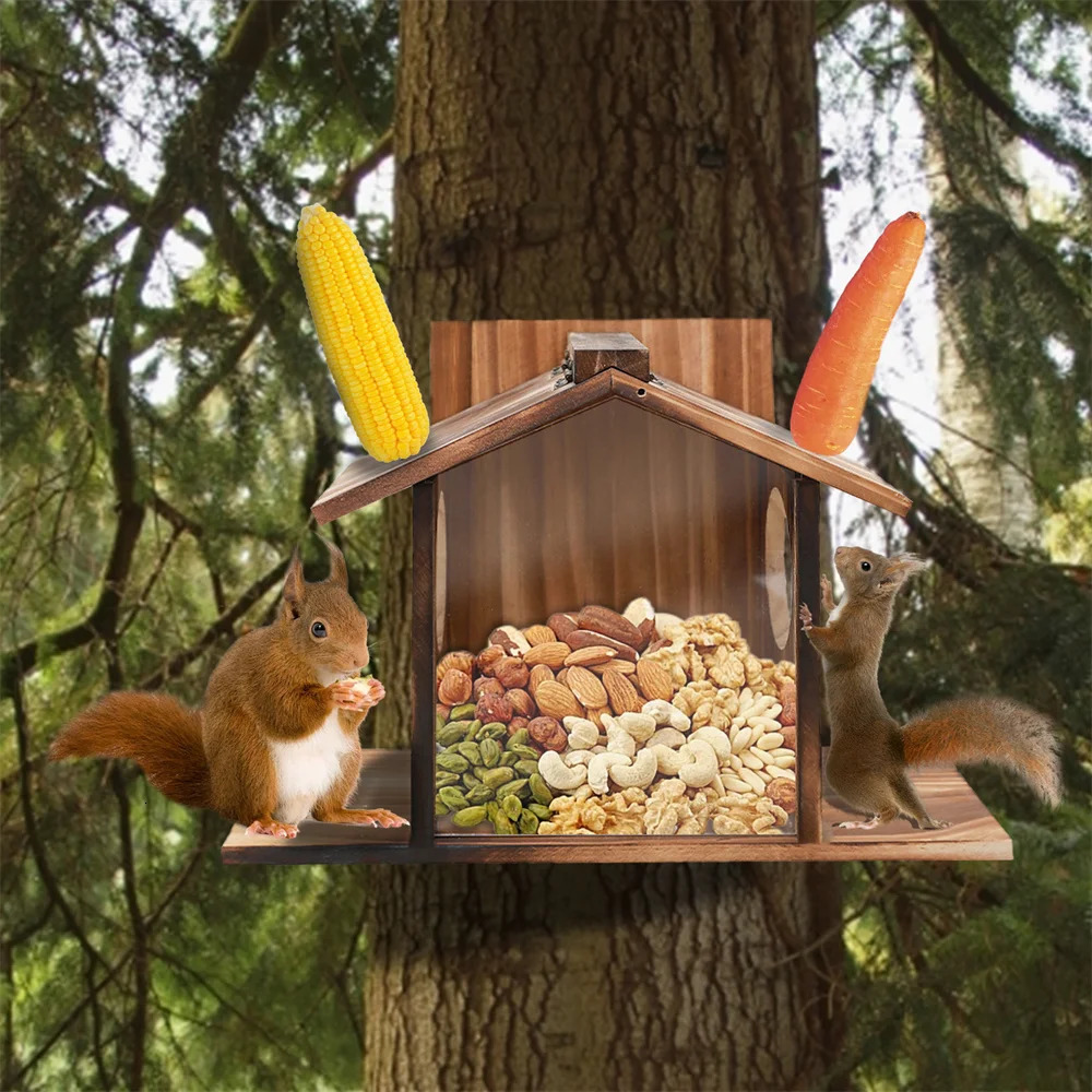 Garden Tree Squirrel Feeder Wood House Picnic Table Food Feeding Station Box 250206