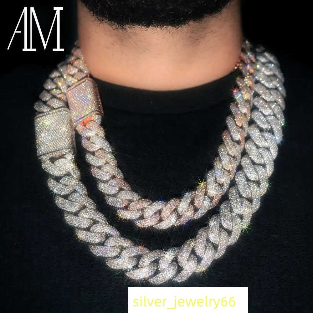 Custom Hop Hip 925 Silver Iced Out Chain Bracelet Necklace Chain 8mm 12mm 14mm 20mm Vvs Diamond Moissanite Cuban Link Chain