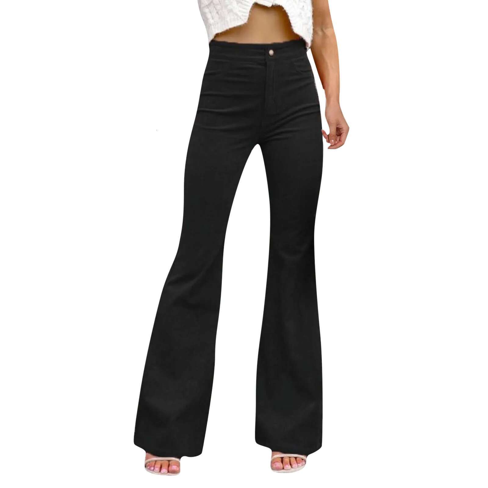 Wide Leg Sweatpants Cargo Corduroy Flare Pants Elastic Waist Bell Bottom Trousers Women Clothing Pantalones De Mujer