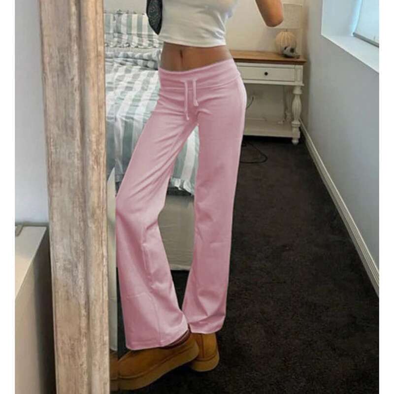 Cuteandpsycho Casual Solid Basic Pants Y2k Chic Or Length Bottoms Vintage Aesthetic Mid Waist Drawstring Straight Trousers