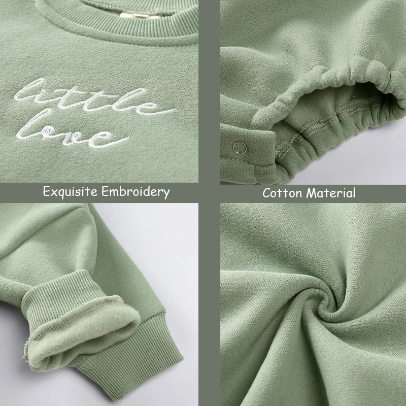 born Baby Romper Baby Girls Boys Embroidery Clothing Thick Infant Romper Solid Cotton Long Sleeve for 3M-24M 250214