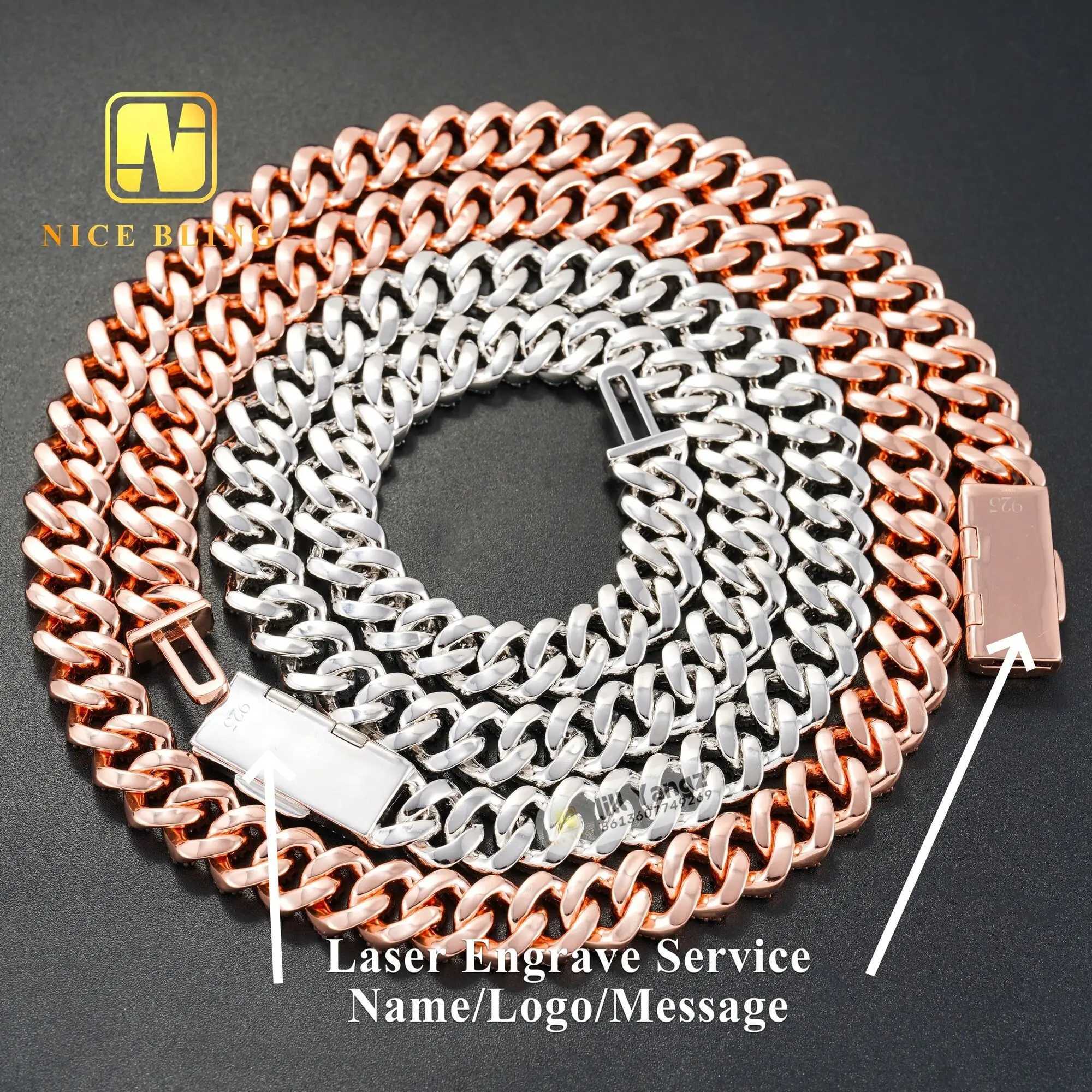 Wholesale Cheap Price 13mm Fine Quality 925 Sterling Silver Cuban Chain Cubic Zirconia Necklace Hip Hop Jewelryry Necklace Rock