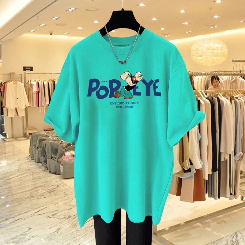 Cotton Dress Interior Short Sleeved T-shirt Female Sailor Print Designer Summer Round Neck Mid Length Oversized Top