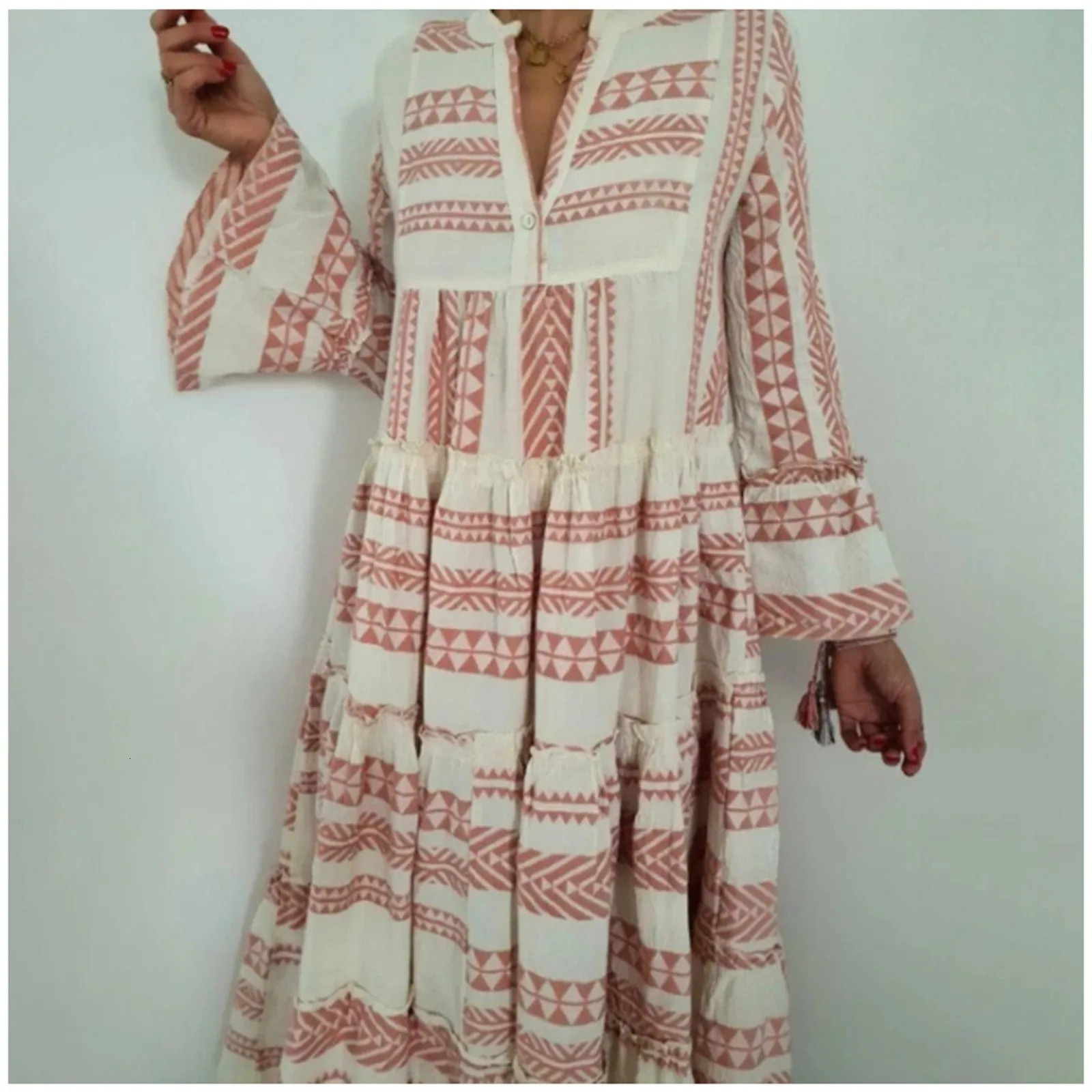 Bohemian Print Maxi Dress For Women Long Sleeve Beach Dress Vacation Flowy Dresses Summer Dresses Boho Sundress Dress 250213