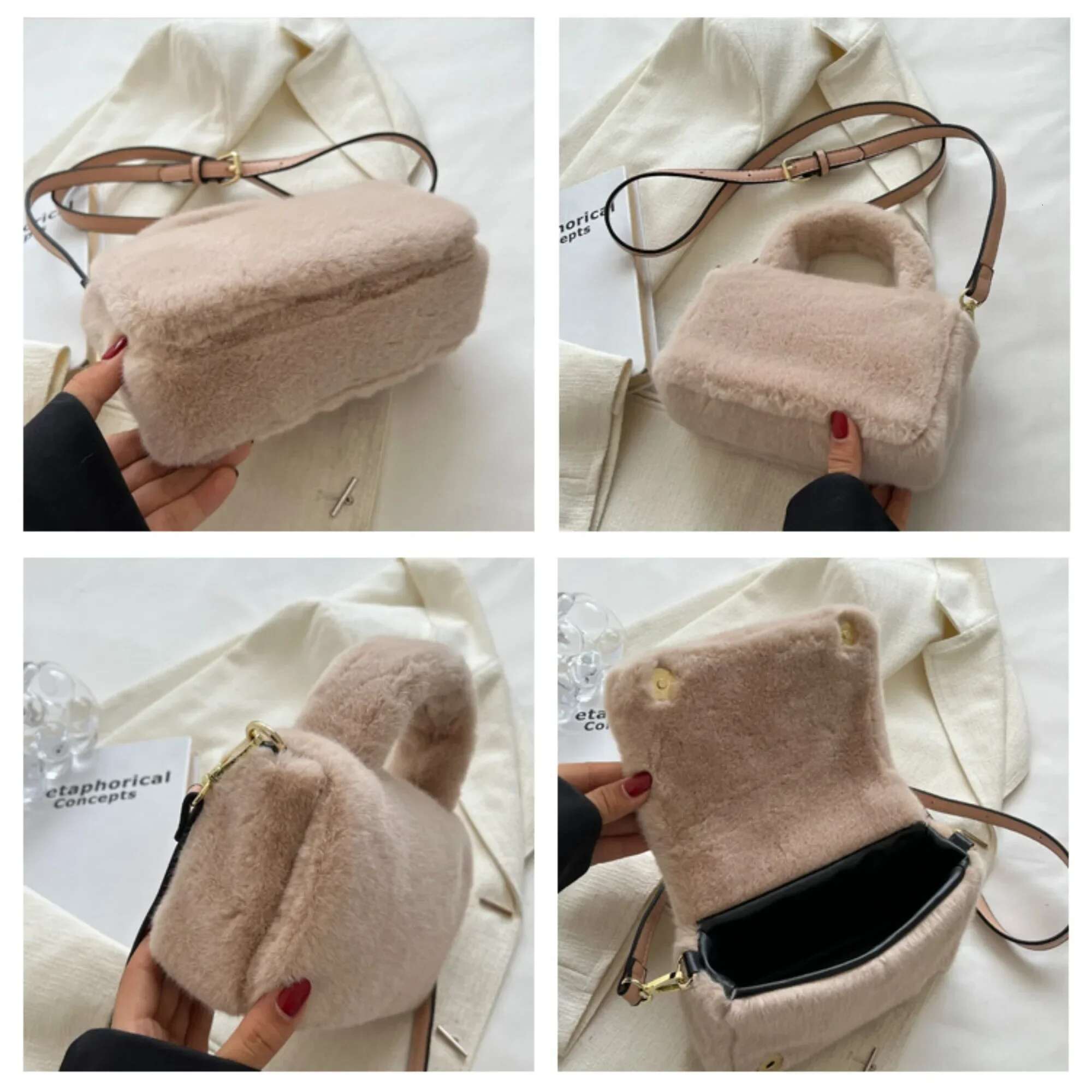 Winter New Women's Plush Bag Trend Designer Small Crossbody Fluffy Tote Bags Clutch Purse Versatile Handbag
