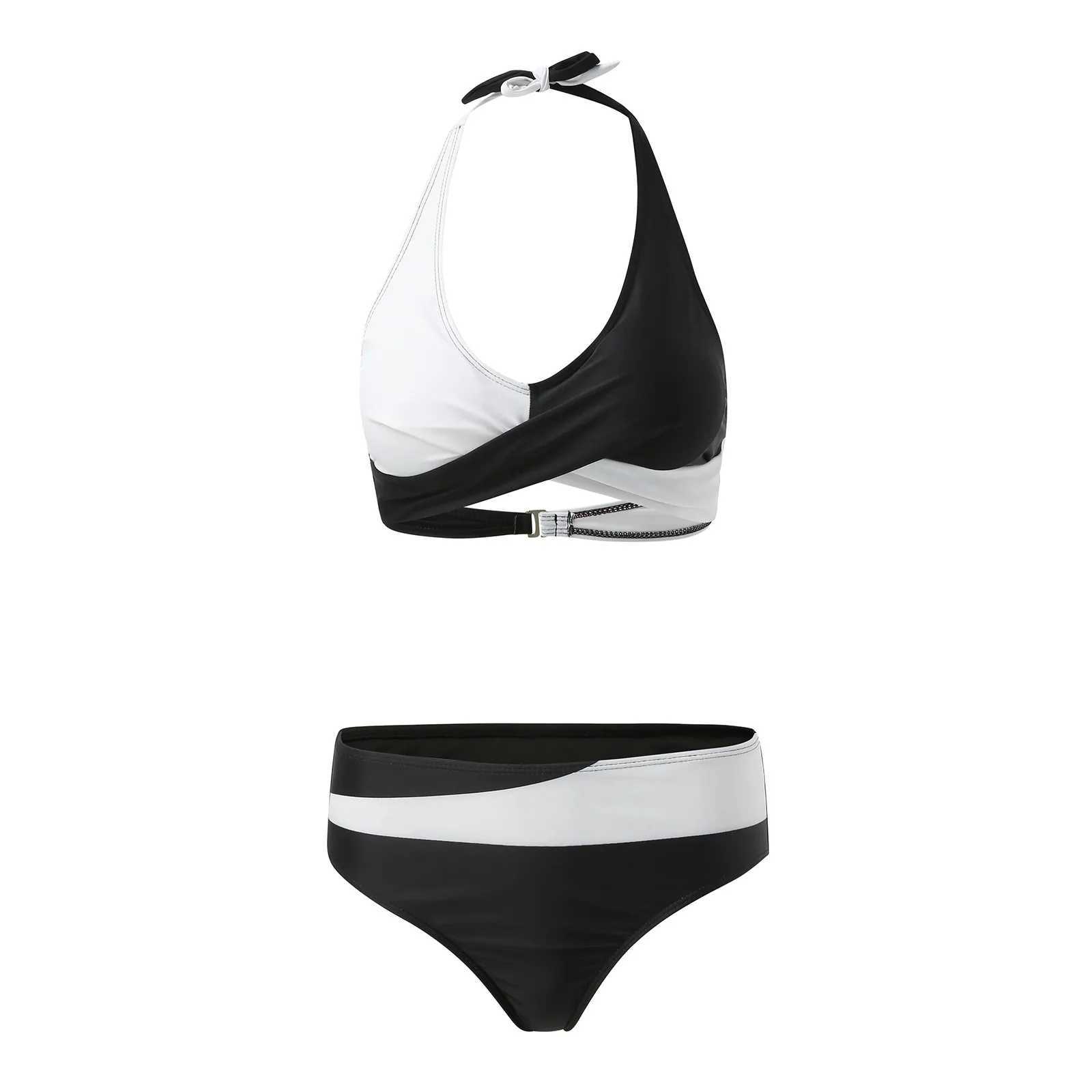 Women Summer Bikini Tank Top Color Matching V-Neck Crop Top Underwear Vest Separate Two-Piece Swimwears Casual Beach SwimsuitW250214