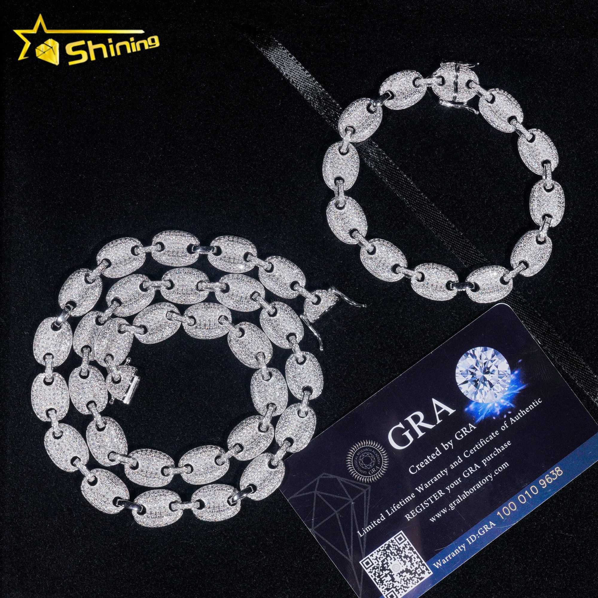 Hip Hop Jewelry 8MM 18K Gold Plated 925 Sterling Silver Necklace VVS Moissanite Cuban Link Chain Bracelet