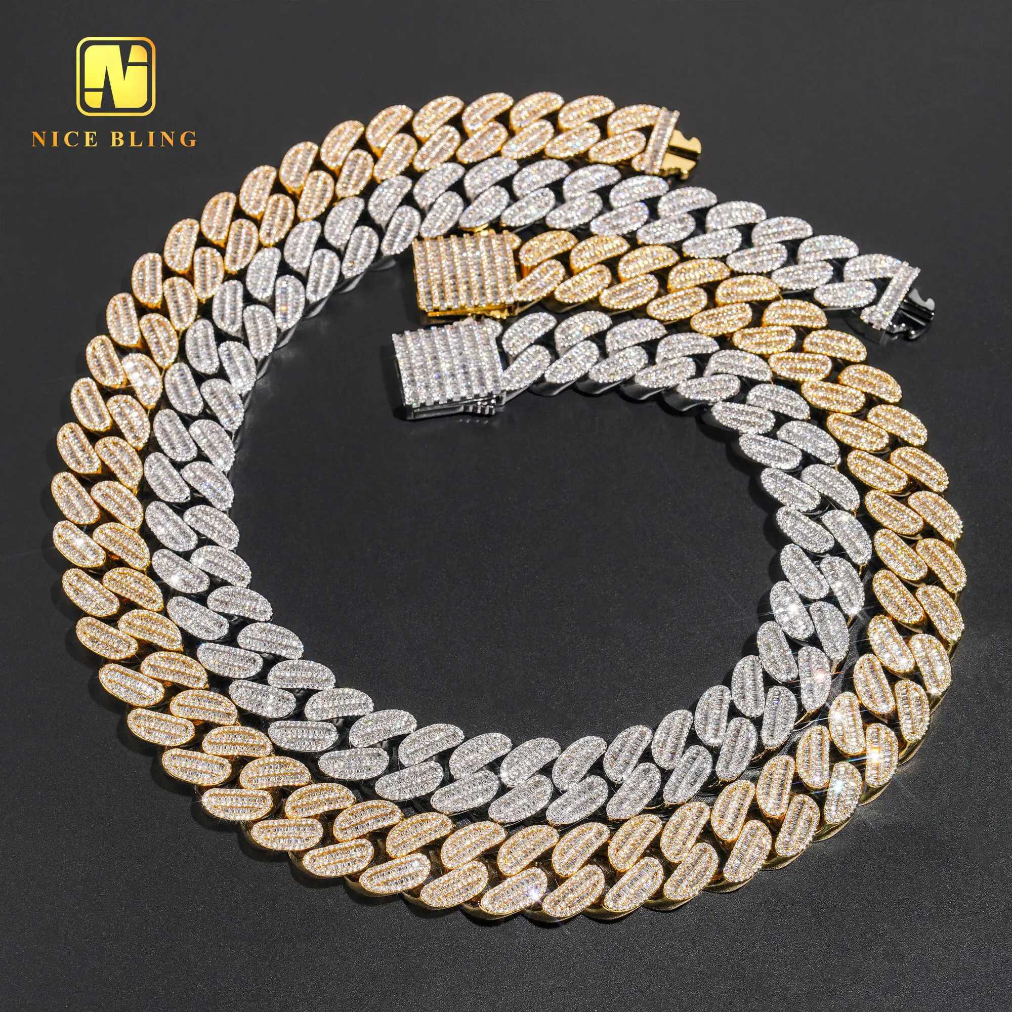 Luxury Thick Baguette Cz Cuban Link Chains Factory Price Iced Out Hip Hop Jewelry Brass 20mm Cubic Zirconia Necklaces for Men