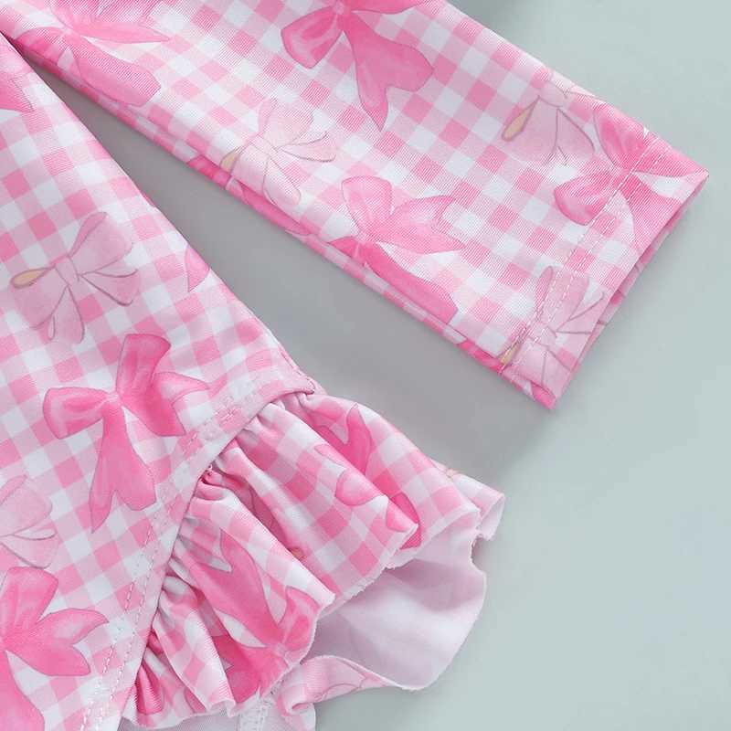 Princess Bow Print Toddler Girls Beach Wear Kids Rash Guard Swimsuits Zip Up Long Sleeve Stand Collar Baby Girls SwimwearsXJ250214