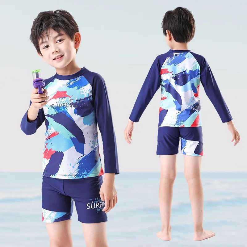 Childrens Long Sleeve Professional Sunscreen Swimwear Girls and Boys Swimsuit Kids Hot Spring Clothes 2 PcsXJ250214