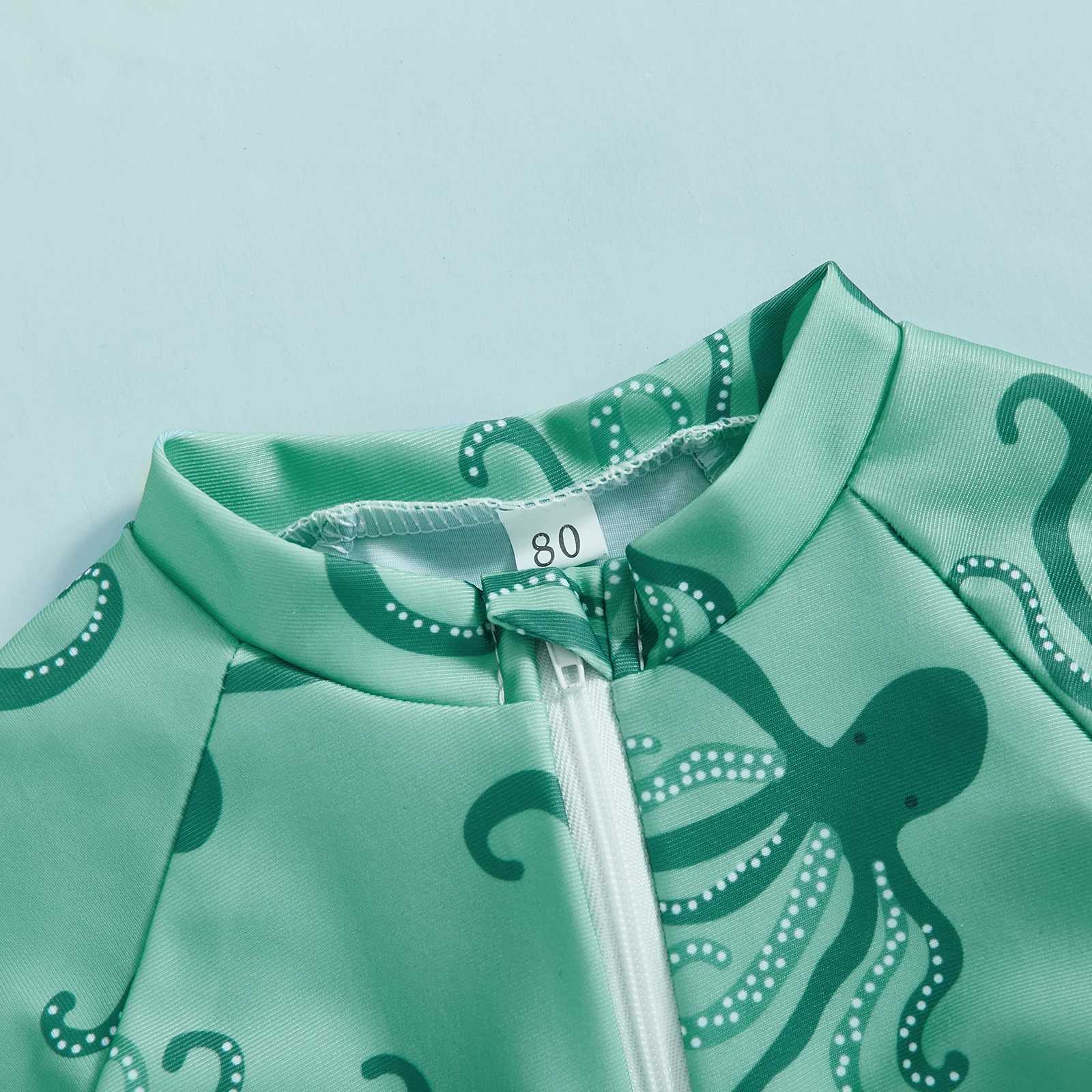 MISOWMNJOY Summer Children Boys Rash Guard Swimsuit Cute Octopus Print Zip Up Short Sleeve Baby Boys Swimwear Bathing SuitXJ250214