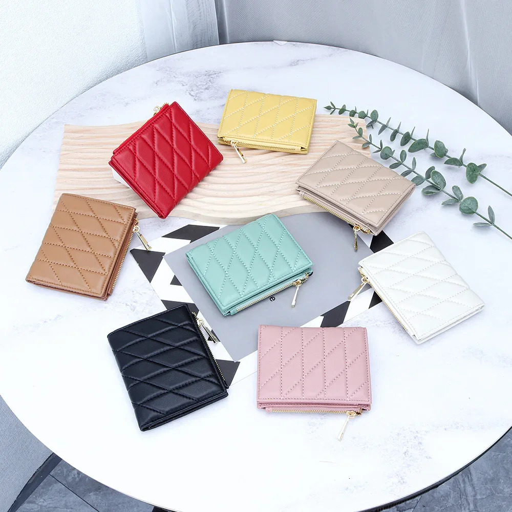 Women Genuine Leather Wallet High Quality Sheepskin Small Bifold Zipper Pocket Wallet Card Case Purse with Zipper Short Wallet 250207