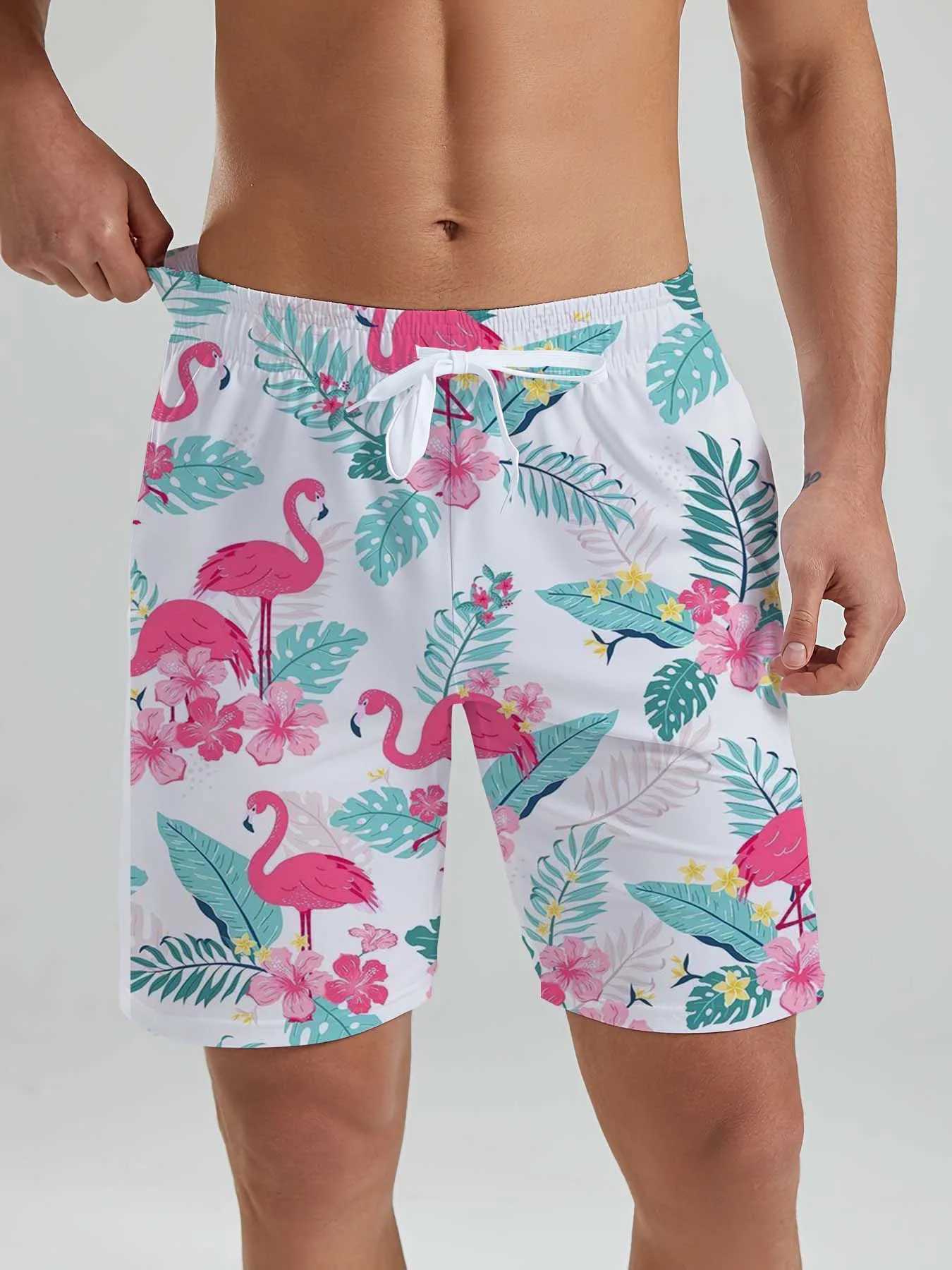 Hawaiian flamingo Vacation Beach Shorts For Men Summer Casual Street Short Pants 3D Printed Board Shorts Swimsuit Swim Trunks W250215