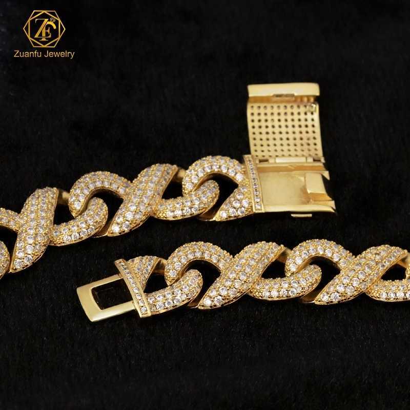 Fashion Hip Hop 15mm Wide 8 Shape Cuban Chain Rose Gold Men Cuban Link Chain Iced Out Moissanite Bracelet Necklace