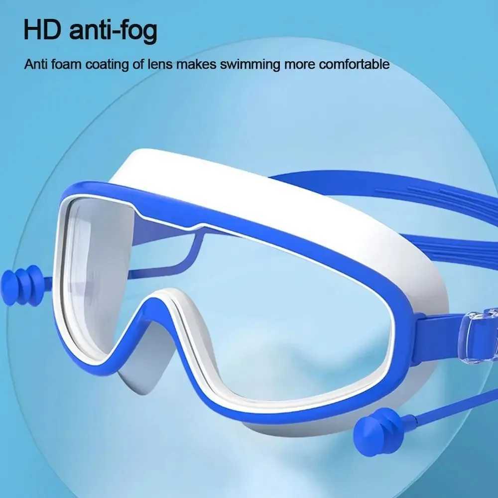 Kids Big Frame Swimming Goggles with Earplugs Boys Girls Waterproof Anti-fog Swimming Eye Protection Glasses Pool Beach Goggles Z250215