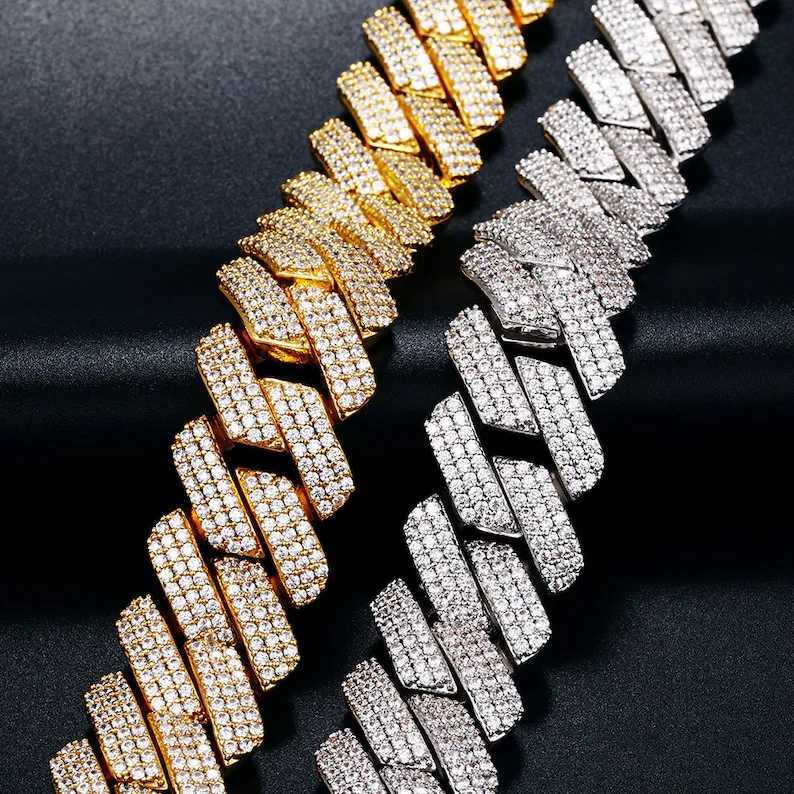 Iced Out 20mm 3 Rows S925 Moissanite Cuban Chain Vvs Diamond Hip Hop Jewelry Pendant d Color Moissanite Cuban Link Chain