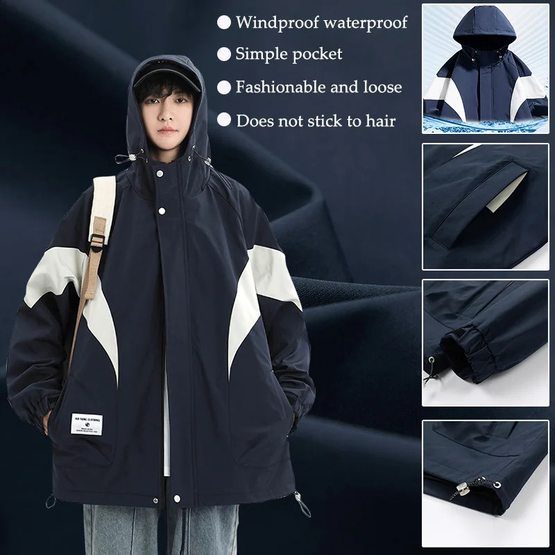 Trendy Mens Jacket Korean Style Hooded Patchwork Men Windproof Waterproof Coats Hiking Outdoor Jackets M8XL 250210