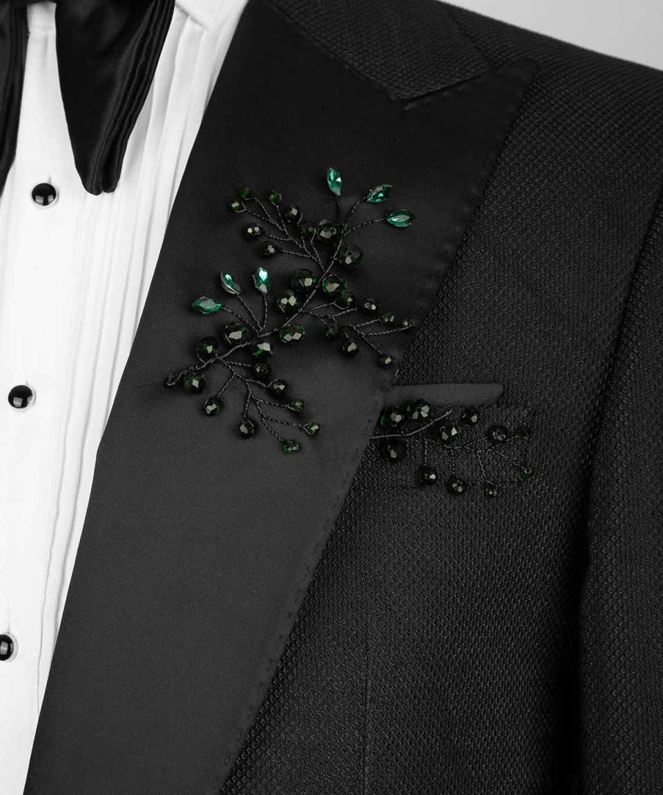 Formal Wedding Tuxedos Appliques Crystal One Button Men Suits Peaked Lapel 2 Piece Set Jacket Pants Groom Blazers Customized