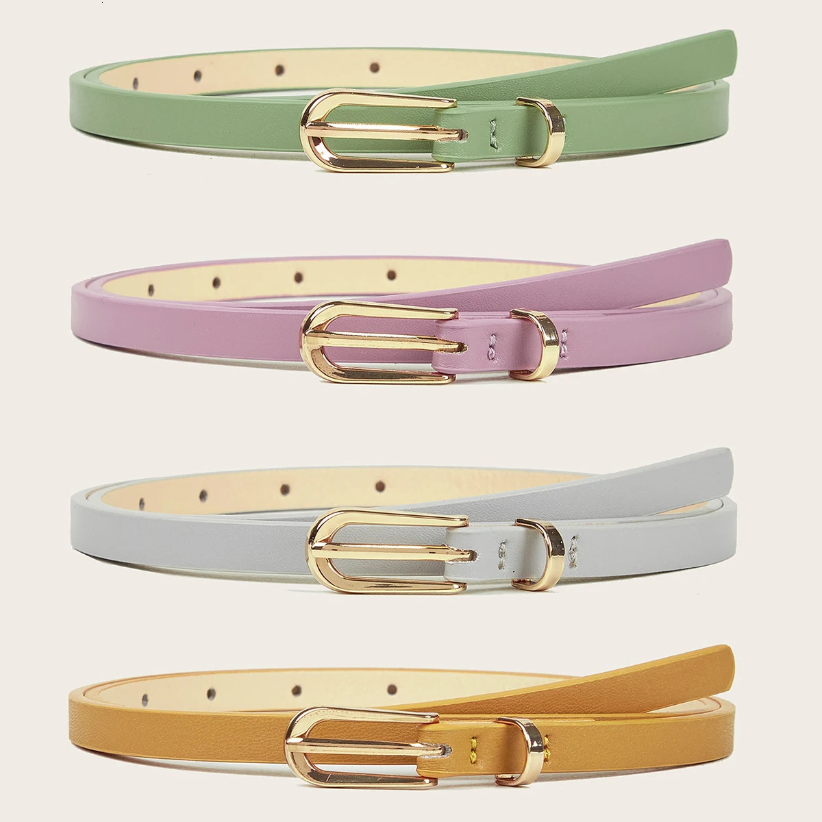4pcs Women Classic PU Leather Belt Solid Color Simple Skinny Belt with Square Buckle for Jeans Pants 250214