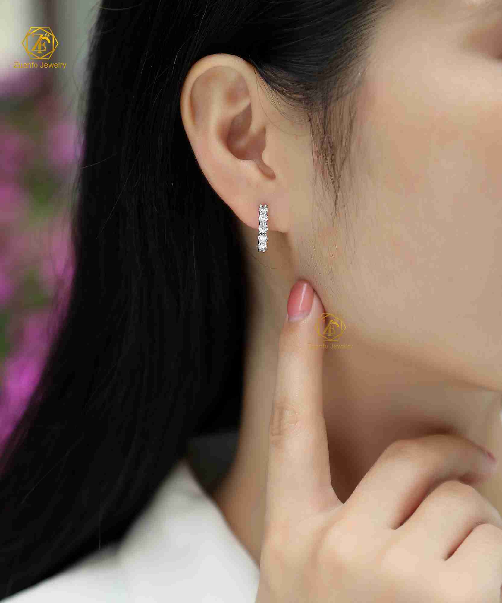 Wholesale 925 Sterling Silver Hoop Earrings Fine Jewelry with 0.1Ct Lab Grown Moissanite Gold Plated for Weddings and Gifts