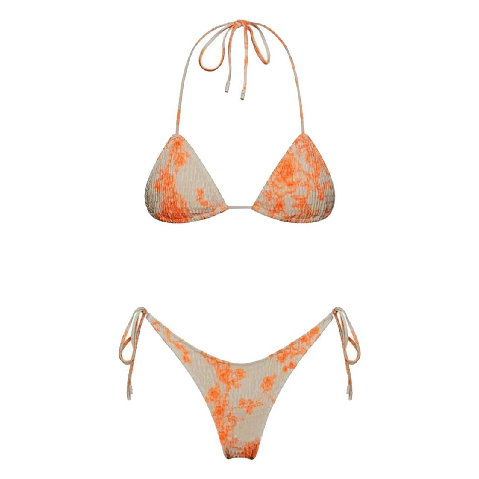 Sexy Thr Points Bikini Swimwear Women Two Piece Monokini Bathing Suits Ruffle Lace Up Swimsuit Hawaiian Bathing Suits Women X250214