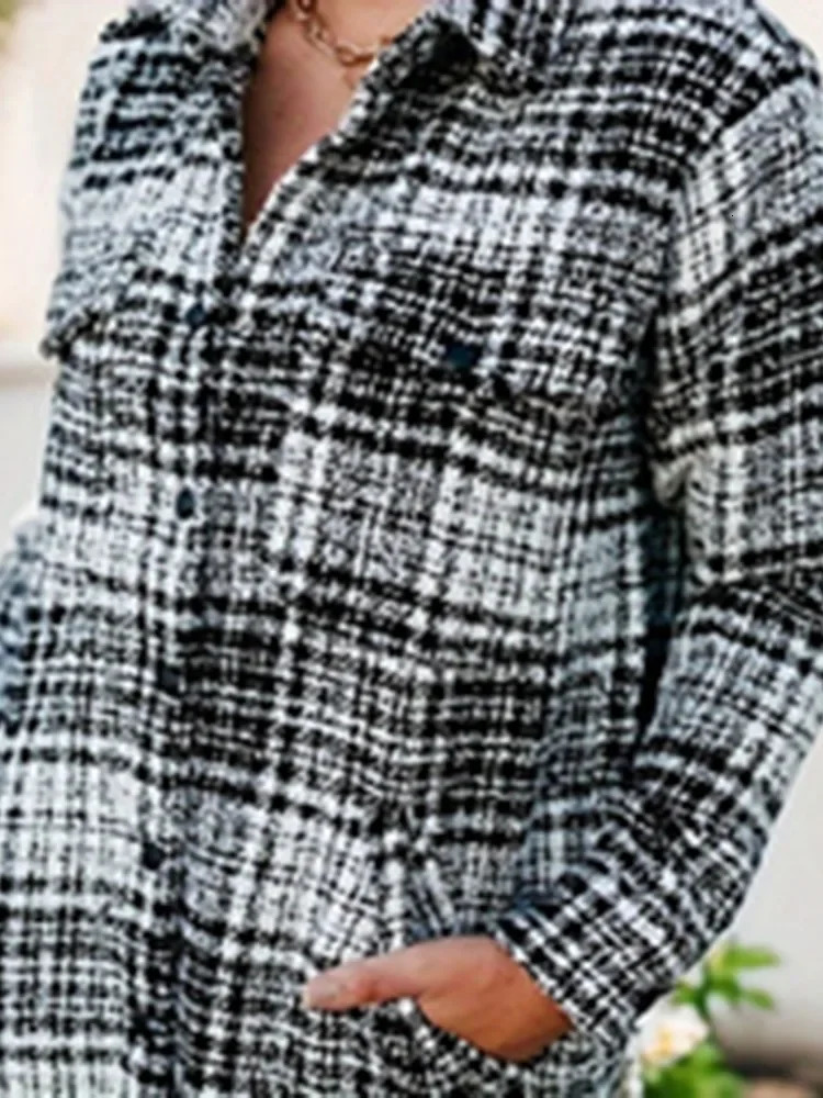 Winter Thick Coat Large Size Ladies Blouse Europe and The United States Retro Plaid Loose Casual Womens Wear 250210