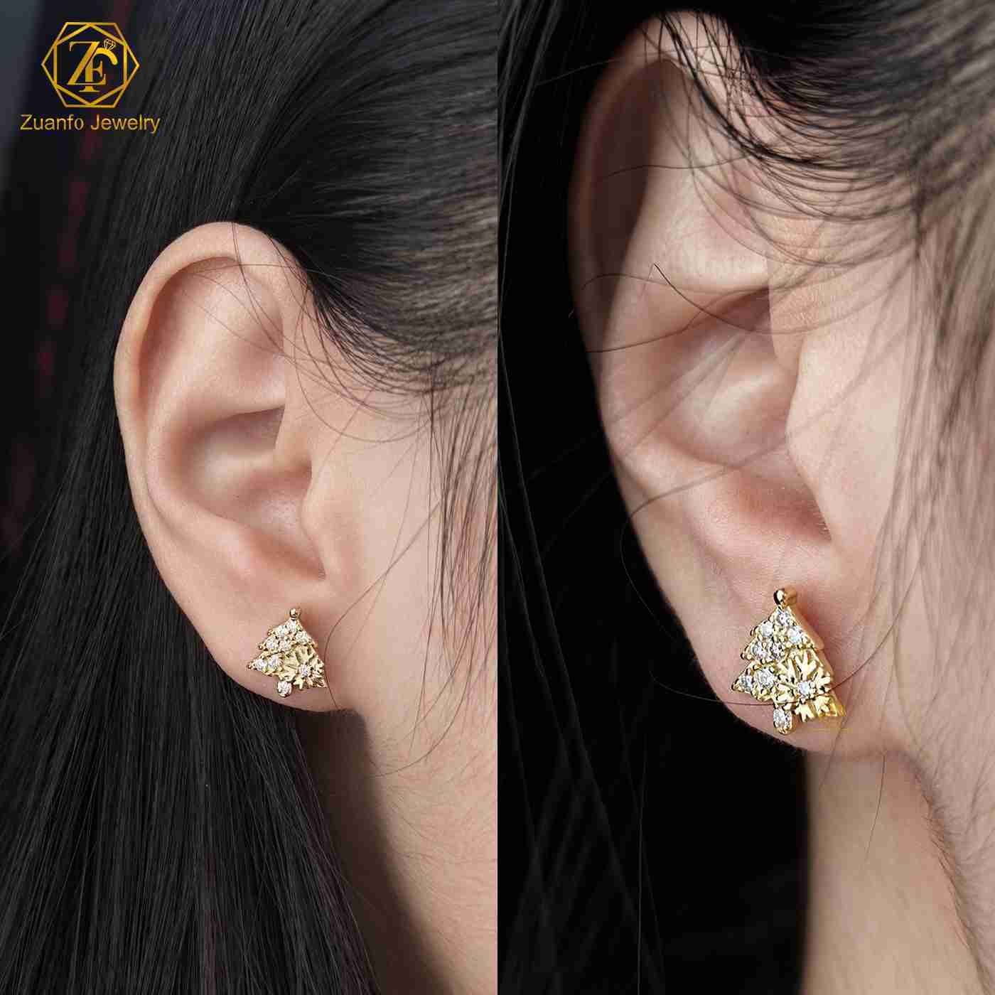 Luxury 925 Silver D VVS1 Moissanite Diamond Stud Earrings New Design Christmas Hat and Tree Jewelry for Gift or Party