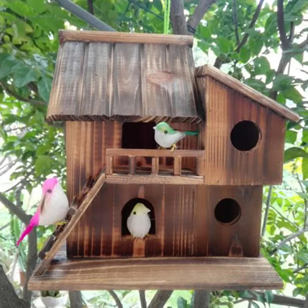 Pet Bird Squirrel Wooden Hanging Cage House Toy Outdoor 250206