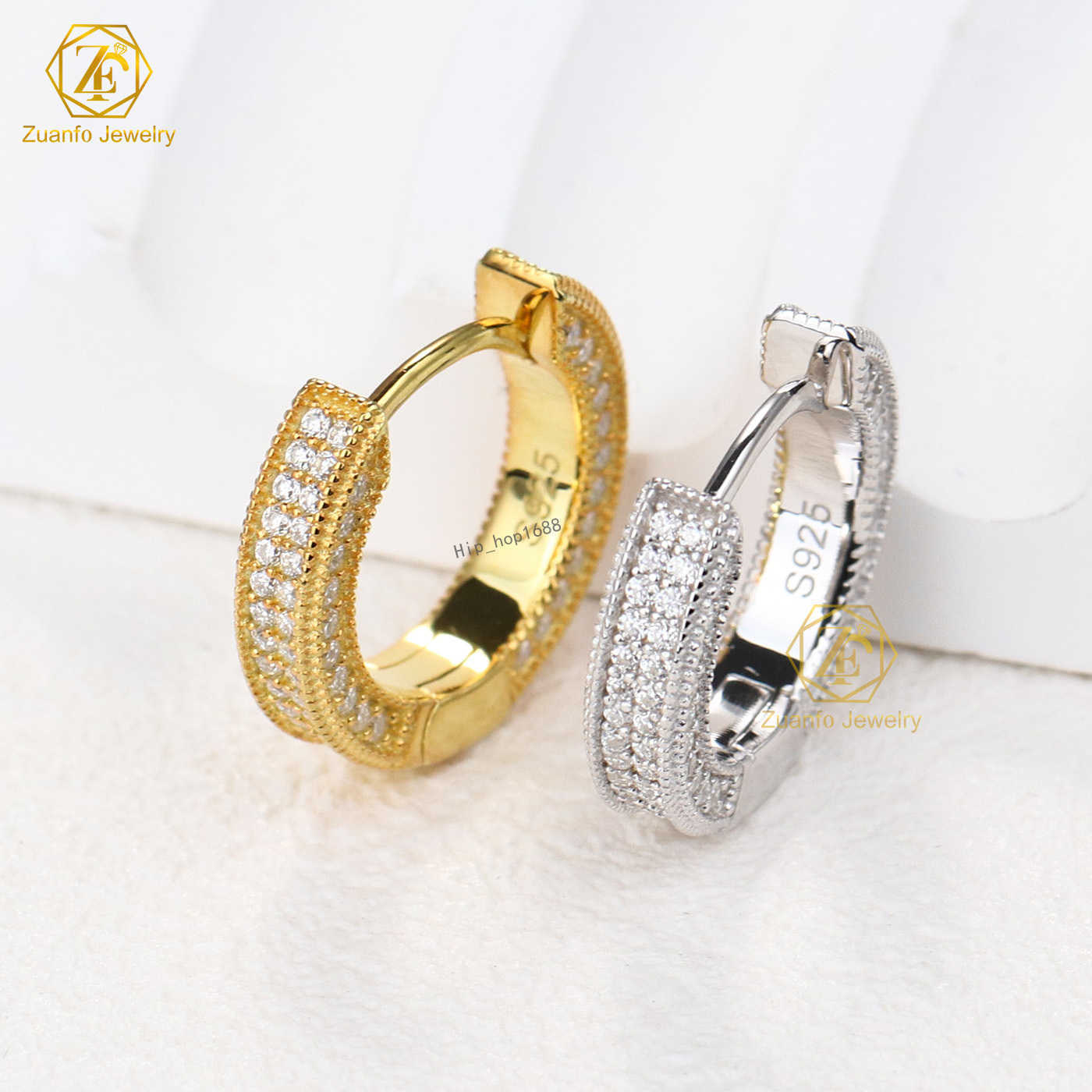 Factory Direct Sale Iced Out Moissanite Hiphop Earrings 18k Gold Plated 925 Silver Hoop Earrings for Party Gifts