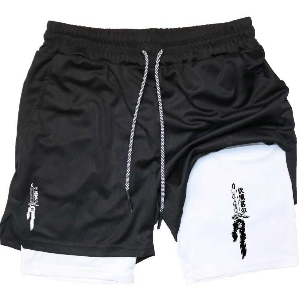 Anime Performance Shorts Men GYM Casual Sports Summer Compression Shorts Workout Running Mesh 2 In Sport Short Pants W250215