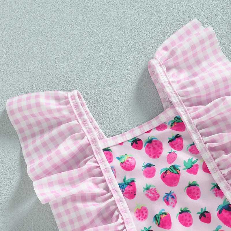 Sweet Swimsuit Toddler Baby Girls Cute Ice Bodysuit /Strberry Print Ruffles Sleeveless Swimwear Bathing SuitXJ250214