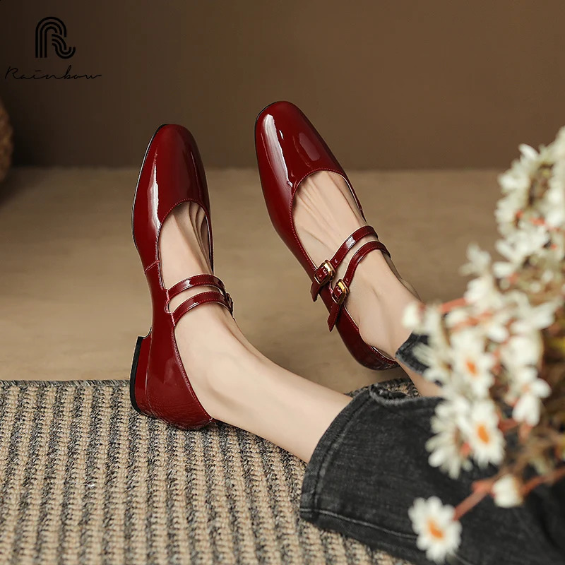 RAINBOW Size 34-40 Women Shoes Retro Flat Mary Jane Ballet Real Leather Low Heels Bridal Wedding dress Sliver Gold 250214