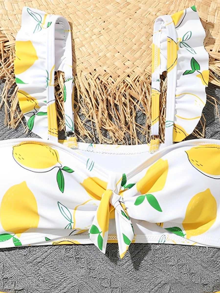 2024 Print String High Waist Bikini Girls Swimsuit Kids Swimwear Female Childrens Bathers Bathing Swimming Swim Suit BeachwearXJ250214