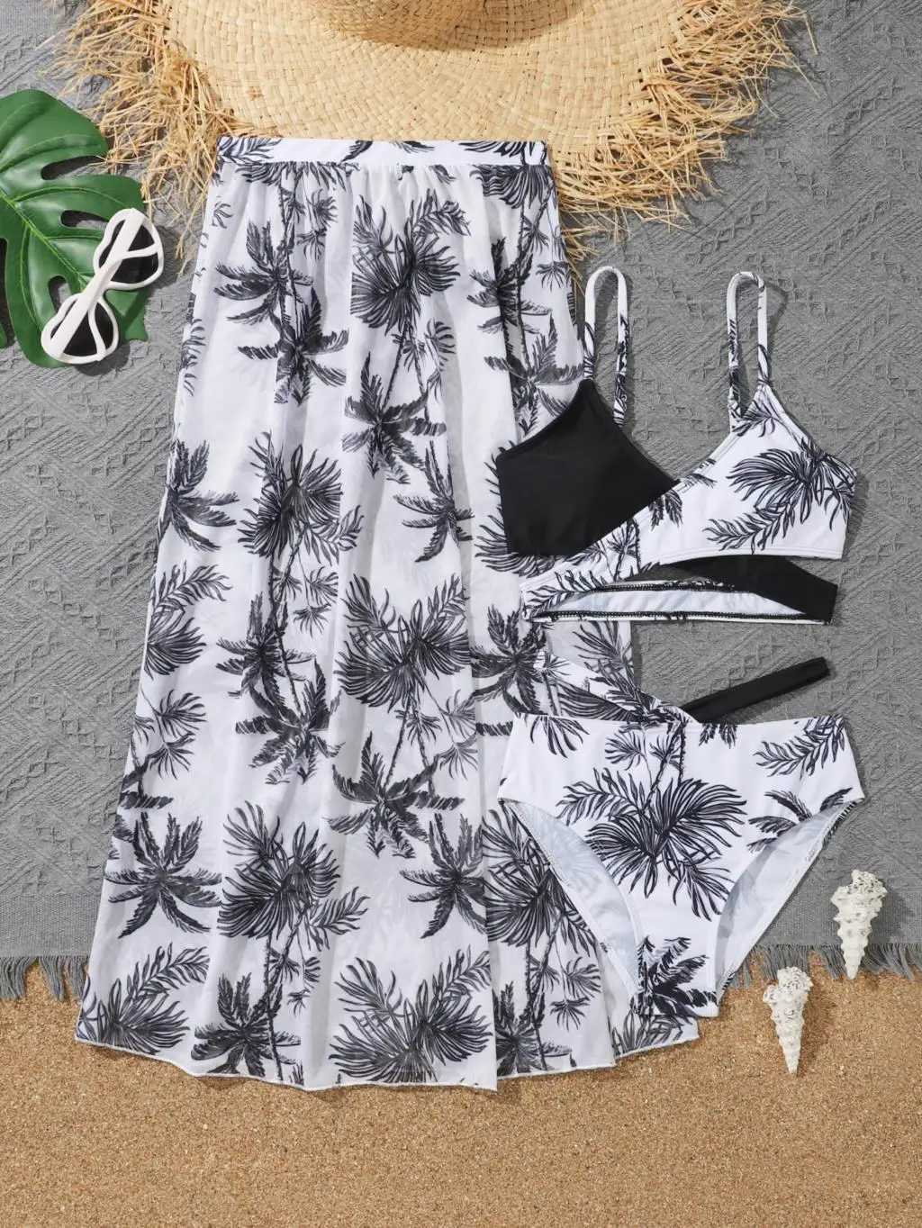 3 Pieces Tropical Print Bikini 2023 Girls Swimsuit with Skirt Kids Swimwear Female Bathers Bathing Swimming Swim Suit BeachwearXJ250214