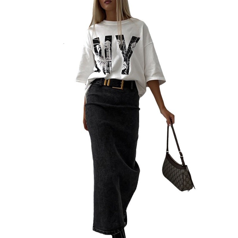Designer Trendy Letter Printed Top 2025 Spring New Fashion Brand Versatile Round Neck Off Shoulder Sleeve Women's Short Sleeve T-shirt