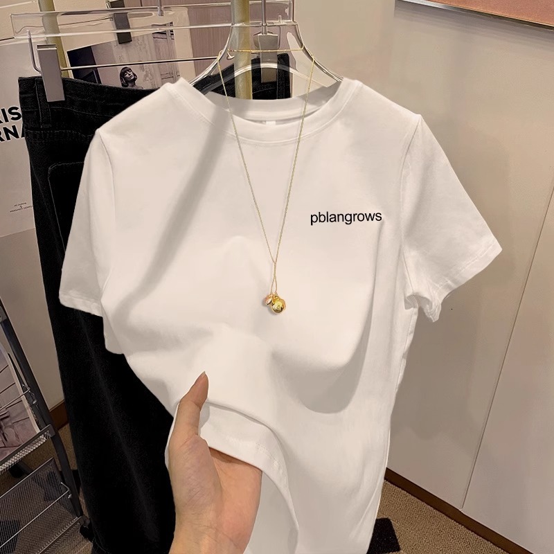 Designer Cotton Loose Plus Size White Women T-shirt 2025 New Semi Spring Banxia Ins Round Neck Shoulder Short Sleeved Top