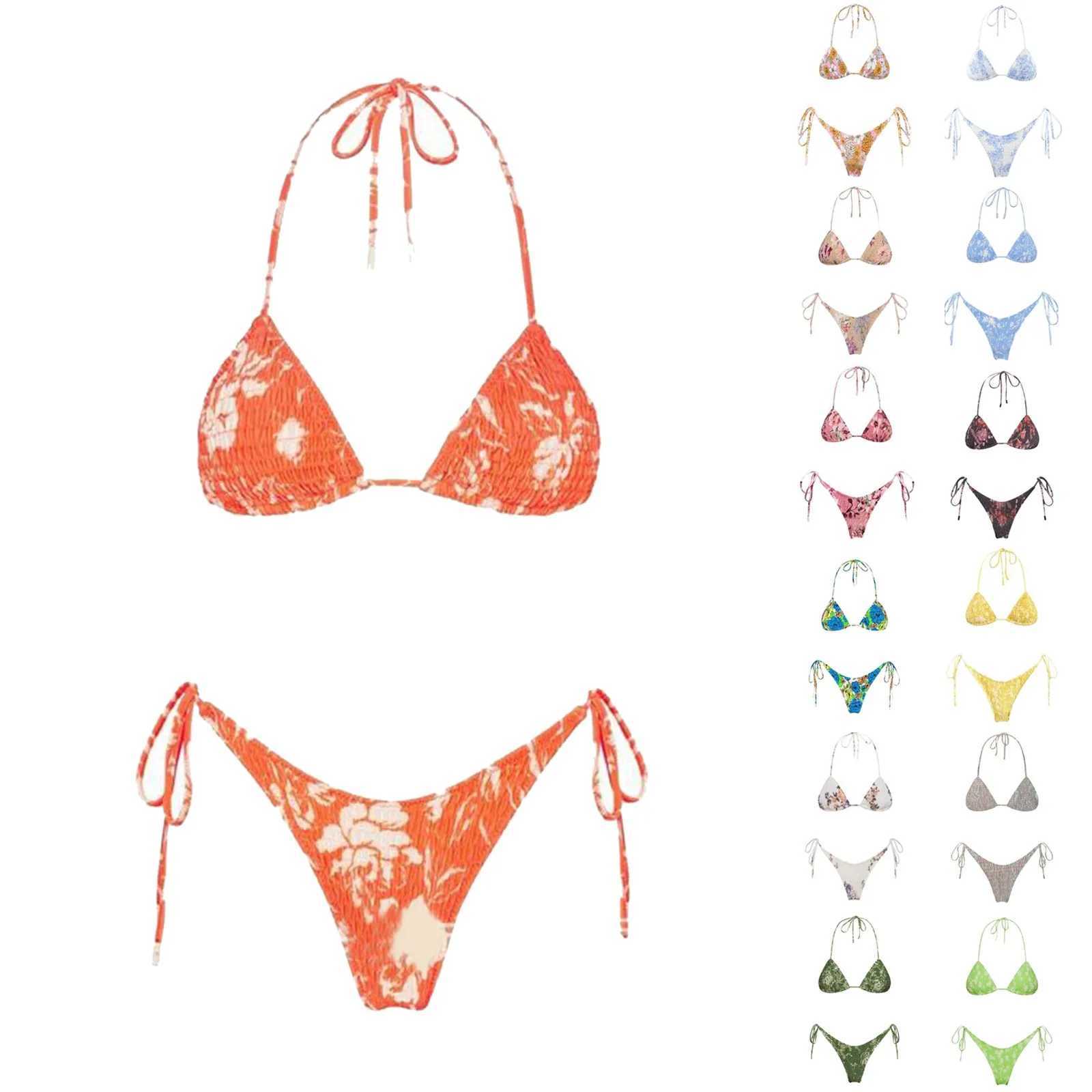 Sexy Thr Points Bikini Swimwear Women Two Piece Monokini Bathing Suits Ruffle Lace Up Swimsuit Hawaiian Bathing Suits Women X250214