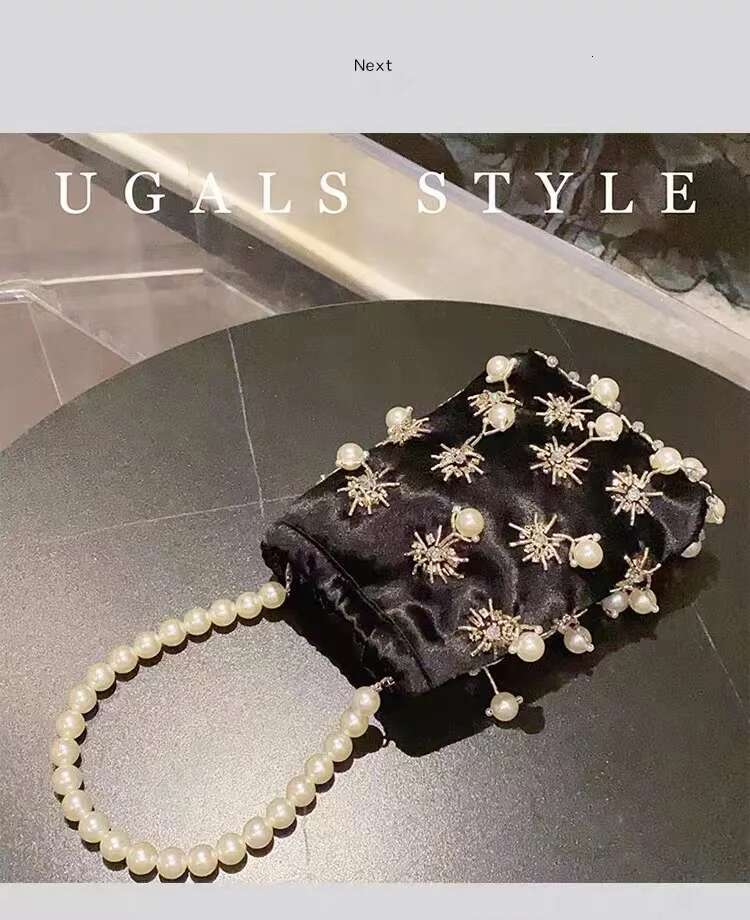 Pearl Beaded Women's Handbag Fashion Beads Beading Handmade Veet Evening Wedding Party Clutch Purse Female Crossbody Bag