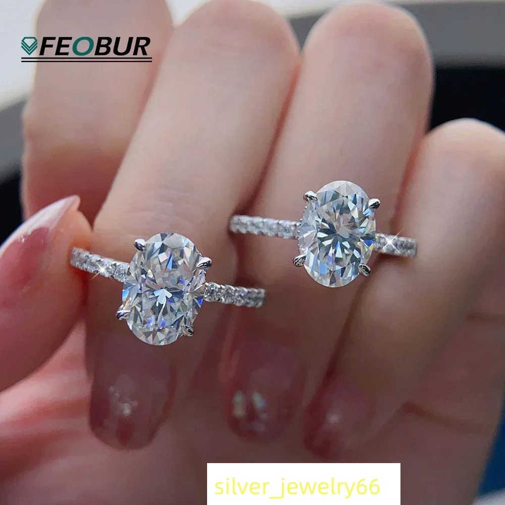 FEOBUR Certified 4.5Carat Oval Cut Moissanite Ring for Women 925 Sterling Silver Plated 18K Classic Lab Diamond Engagement Rings