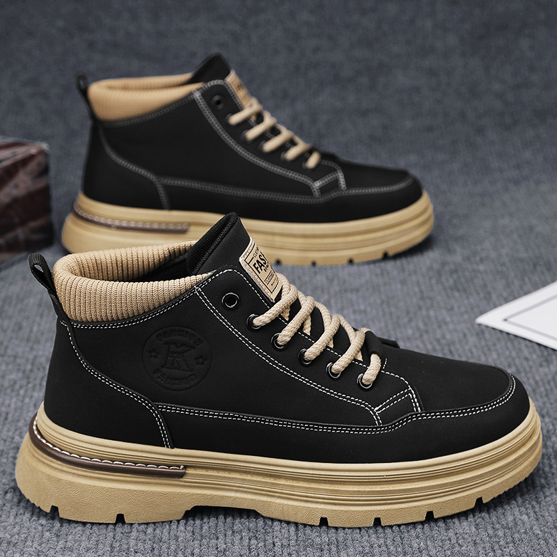 Men Fashion Thick Sole Short Boots Simple Style Versatile Triple New Black Brown Light Hot Tan Free Shipping